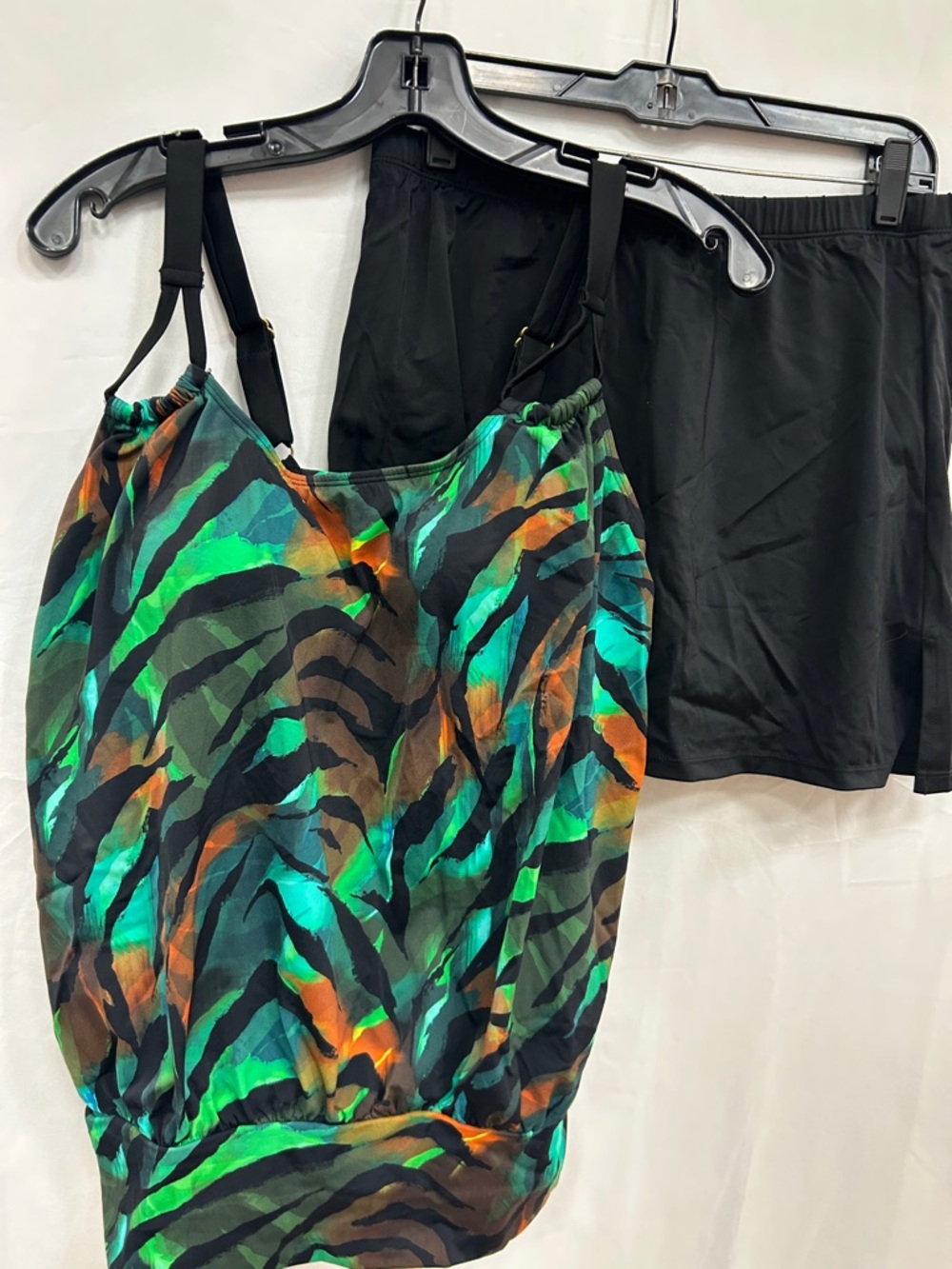 Kim Gravel - Vibrant Zebra Print Tankini Top with Black Swim Skirt